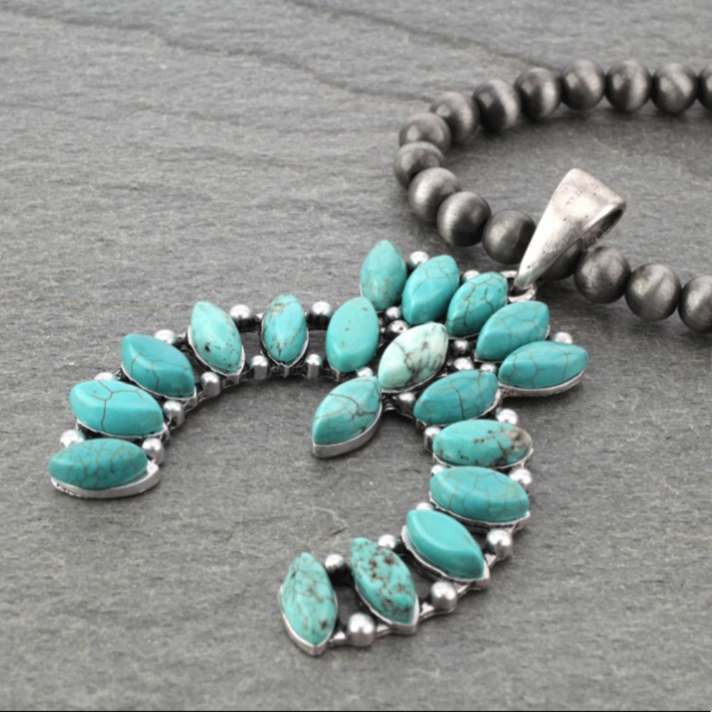 Squash Blossom Naja Faux Turquoise Necklace - Picture 3 of 3